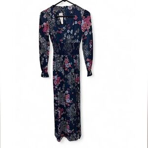 Vintage 70s Floral Long Sleeve Maxi Dress